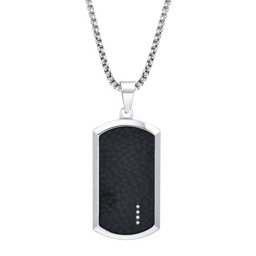 Wholesale Stainless Steel Hammered Dog Tag Pendant with CZ