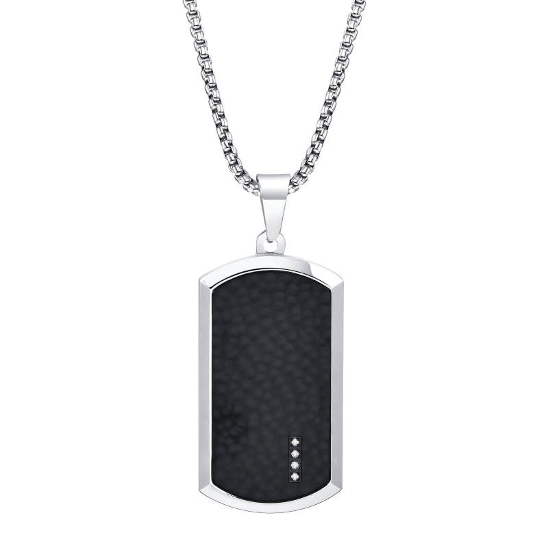 Wholesale Stainless Steel Hammered Dog Tag Pendant with CZ