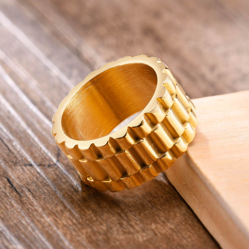 Wholesale Stainless Steel Gold Mens Gear Wedding Bands