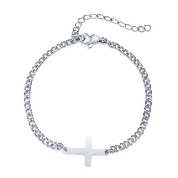 Wholesale Stainless Steel Women's Sideways Cross Bracelet