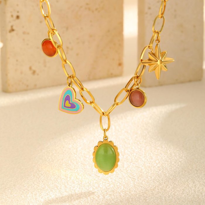 Wholesale Stainless Steel Cat's Eye Stone Necklace