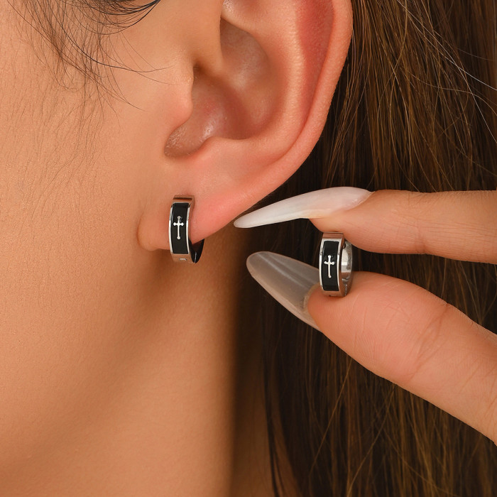 Wholesale Stainless Steel Gothic Cross Huggie Earrings