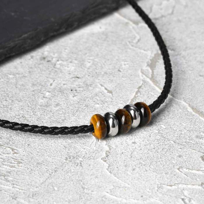 Wholesale Stainless Steel Tiger Eye Beaded Necklace