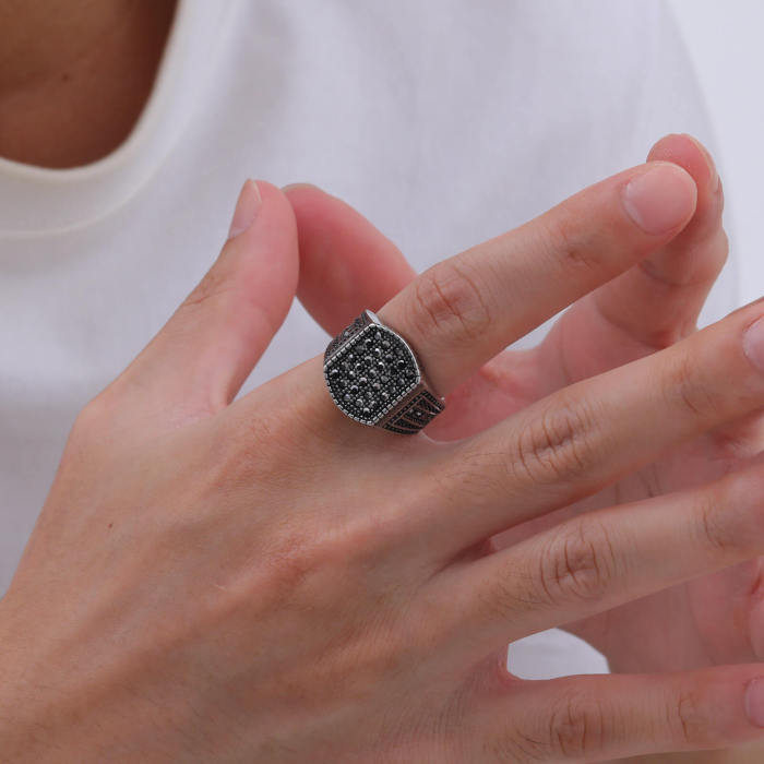 Wholesale Stainless Steel Black Zirconia Ring for Men