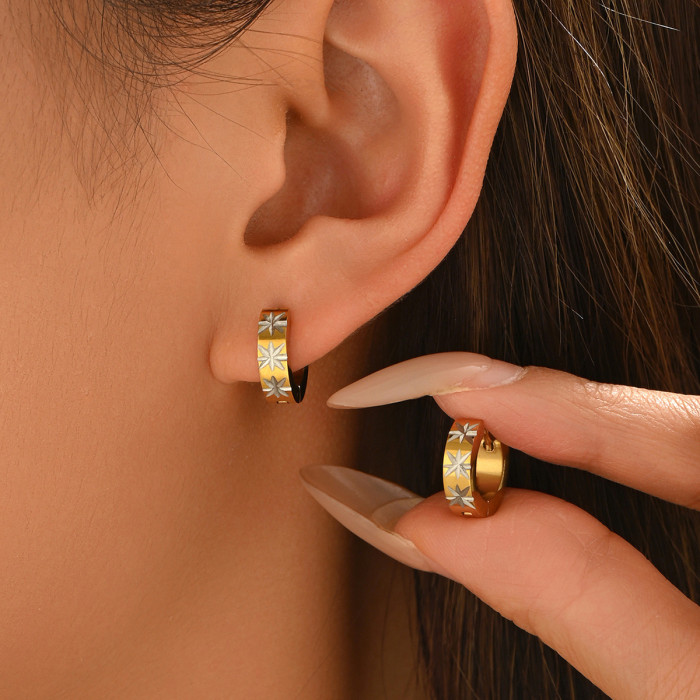 Wholesale Stainless Steel Star Engraved Huggie Earrings