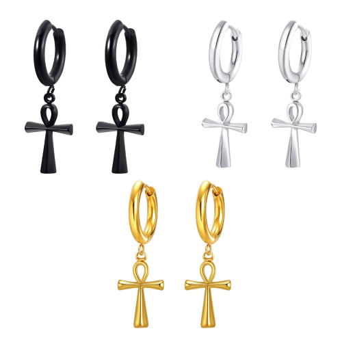 Wholesale Stainless Steel Cross Drop Hoop Earrings