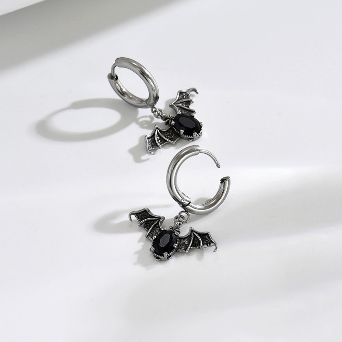Wholesale Stainless Steel Gothic Bat Huggie Earrings