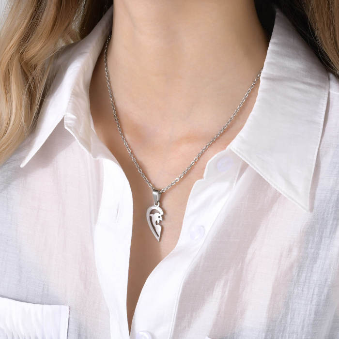 Wholesale Stainless Steel Matching Heart Dolphin Necklaces For Couples