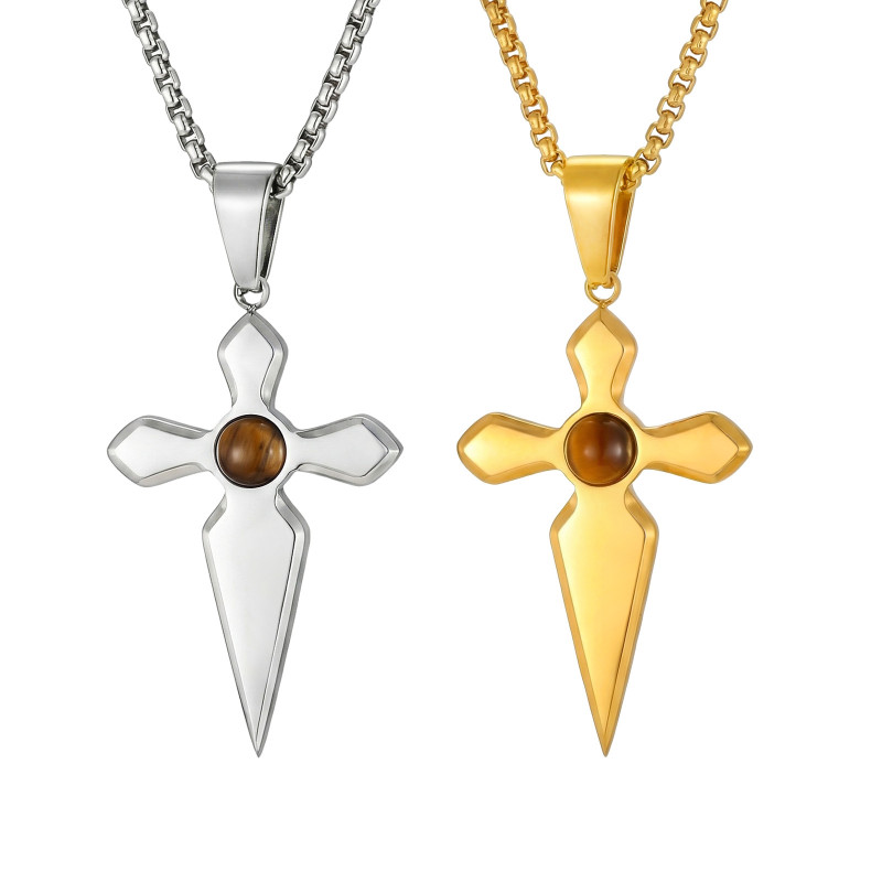 Wholesale Stainless Steel Tiger's Eye Cross Pendant