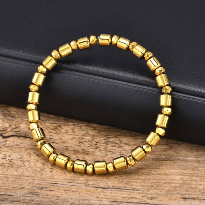 Wholesale Men's Gold Black Gallstone Hematite Beaded Bracelet