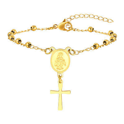 Wholesale Stainless Steel Beaded Link Bracelet with Crucifix Cross