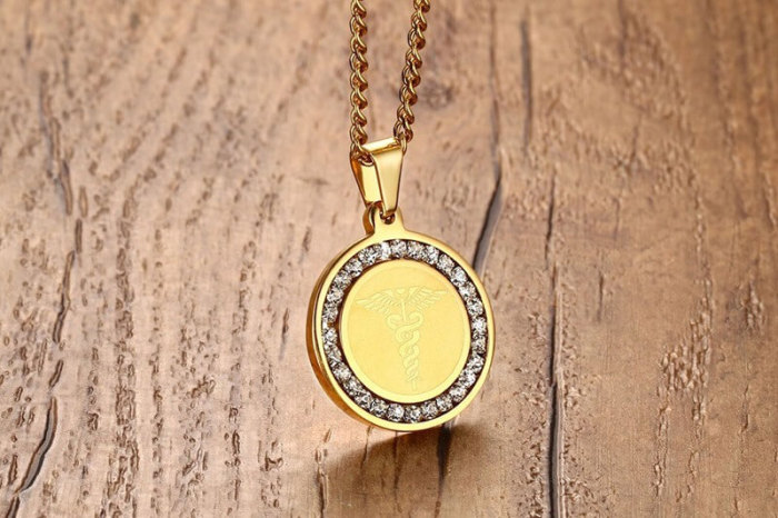 Wholesale Steel Medical Alert Dog Tag With CZ Stones