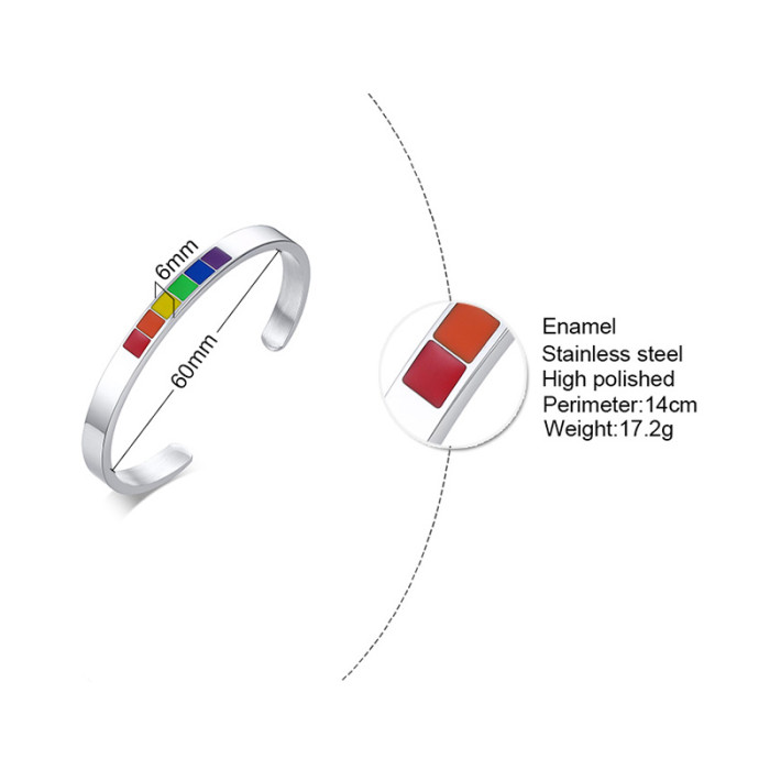 Wholesale Stainless Steel Enamel Rainbow Cuff Bracelet