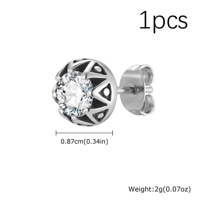 Stainless Steel Blue Zirconia Crown Earrings