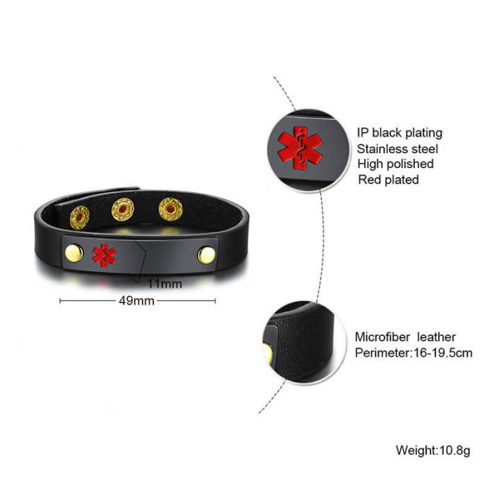 Wholesale Stainless Steel Leather Medical Alert ID Bracelet