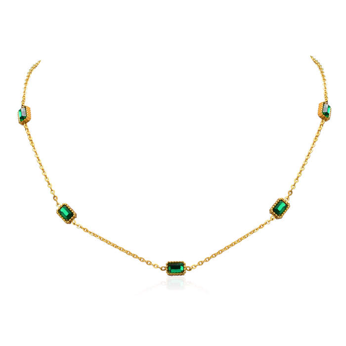 Wholesale Stainless Steel Vintage Emerald CZ Necklace and Bracelet Set