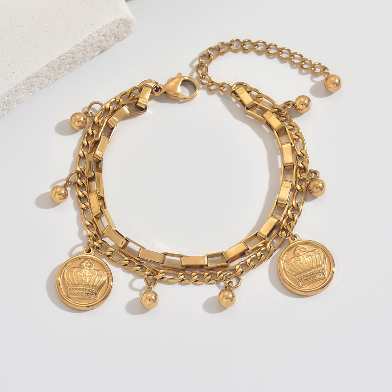 Wholesale Stainless Steel Crown Coin Bracelet