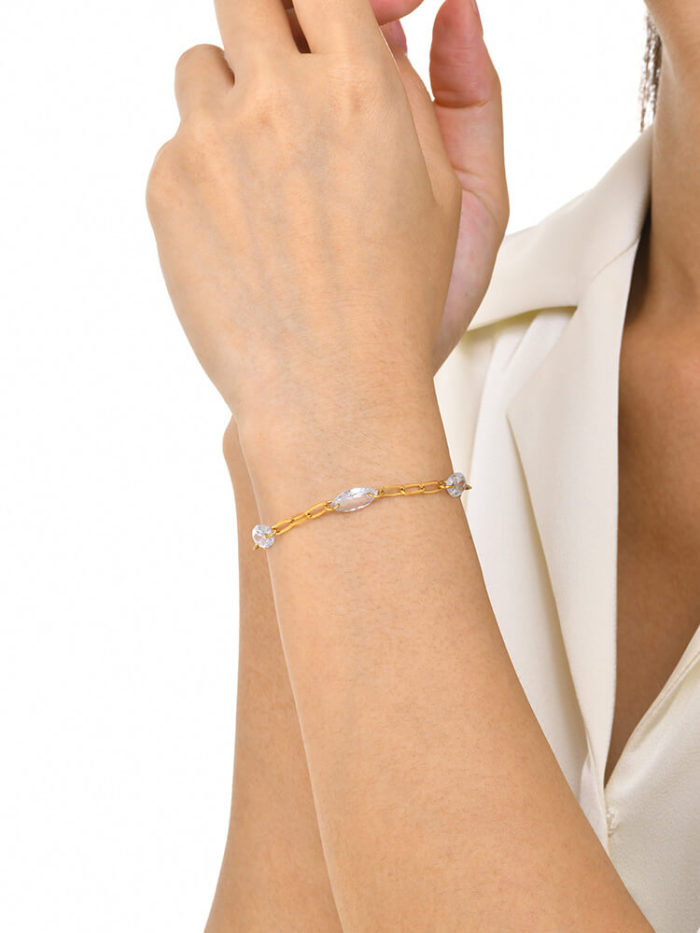 Wholesale Stainless Steel CZ Paperclip Chain Bracelet