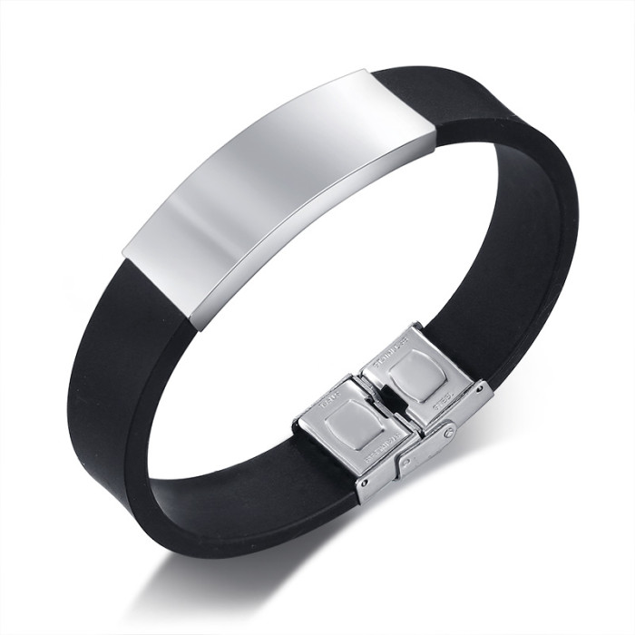 Wholesale Men's Rubber & Steel Identity Id Bangle Bracelet
