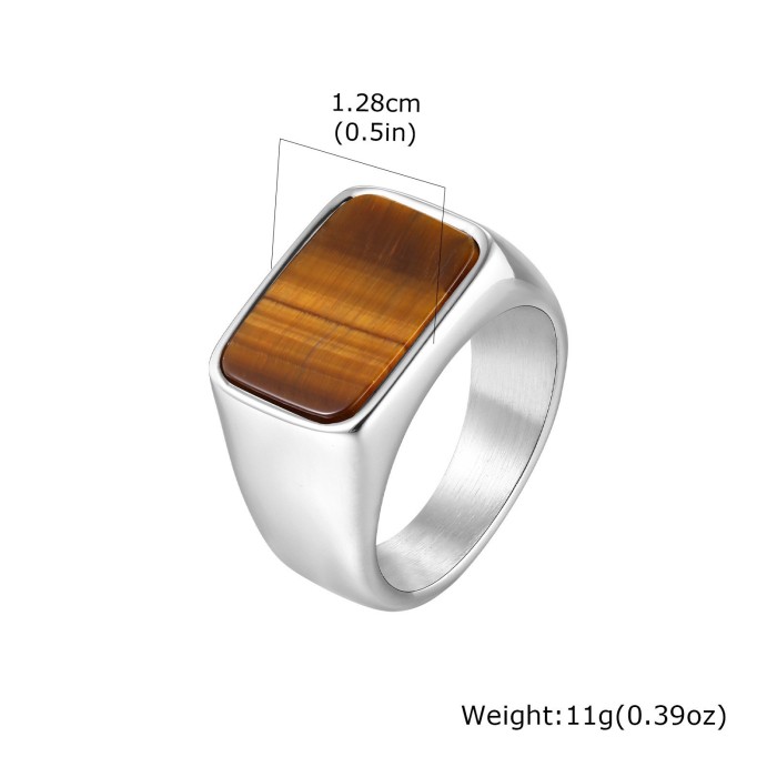 Wholesale Stainless Steel Black Glass Stone Ring