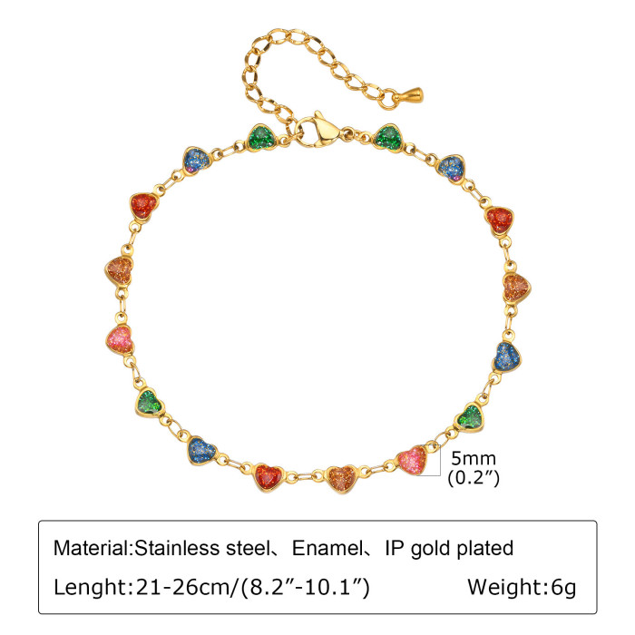 Wholesale Stainless Steel Colorful Heart Anklet