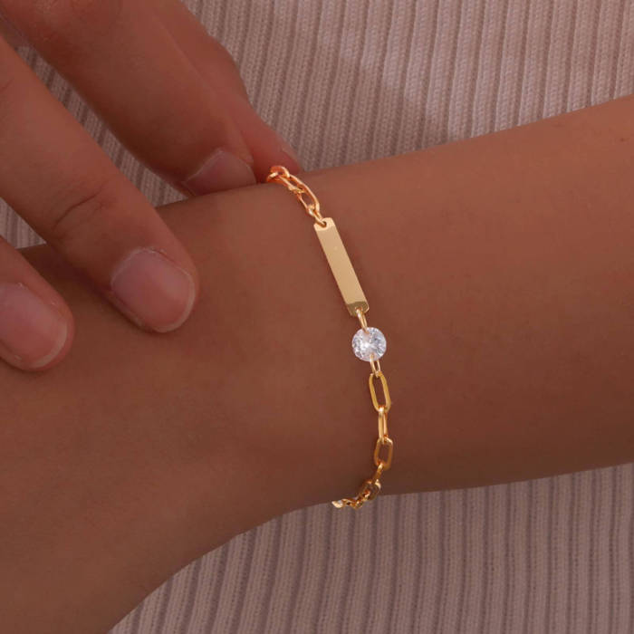 Wholesale Stainless Steel Engravable Birthstone Paperclip Bracelet