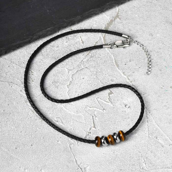 Wholesale Stainless Steel Tiger Eye Beaded Necklace