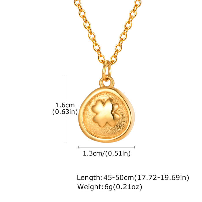 Wholesale Stainless Steel Four Leaf Clover Round Pendant
