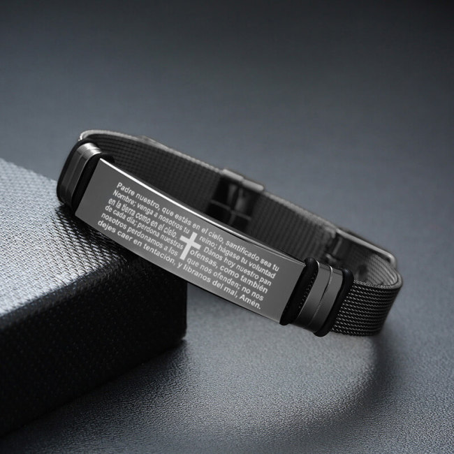 Wholesale Stainless Black Mesh Faith Bracelet