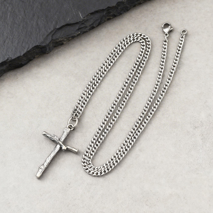 Wholesale Retro Brass Branch Cross Necklace