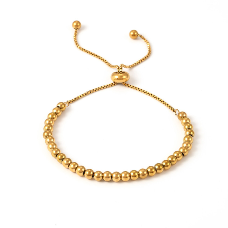 Wholesale Stainless Steel Gold Beaded Slider Bracelet