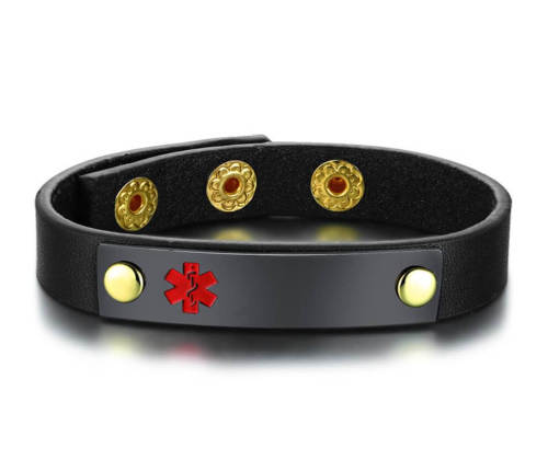 Wholesale Stainless Steel Leather Medical Alert ID Bracelet