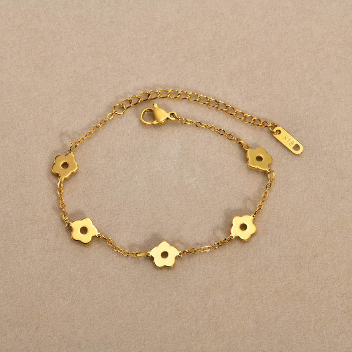 Wholesale Stainless Steel Hollow Dainty Flower Chain Bracelet