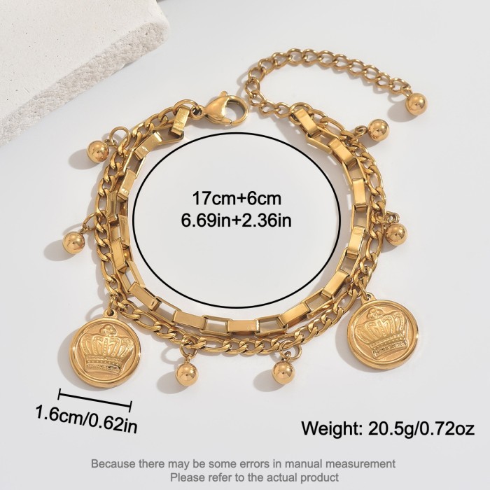 Wholesale Stainless Steel Crown Coin Bracelet
