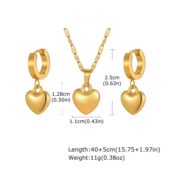 Wholesale Stainless Steel 3D Puffy Heart Jewelry Set