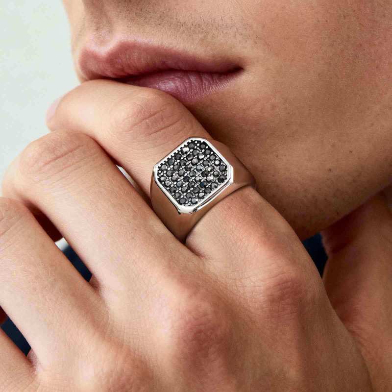 Wholesale Stainless Steel Men's Black Pavé Ring