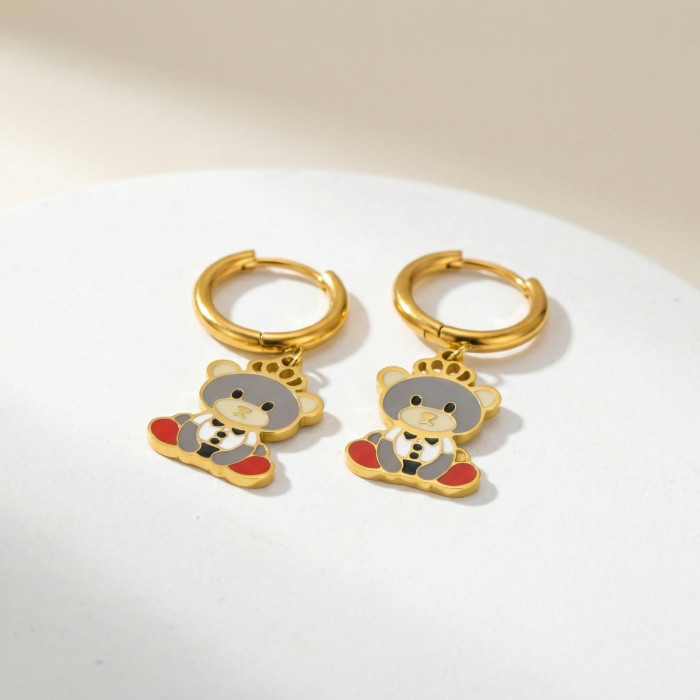 Wholesale Stainless Steel Enamel Bear Hoop Earrings