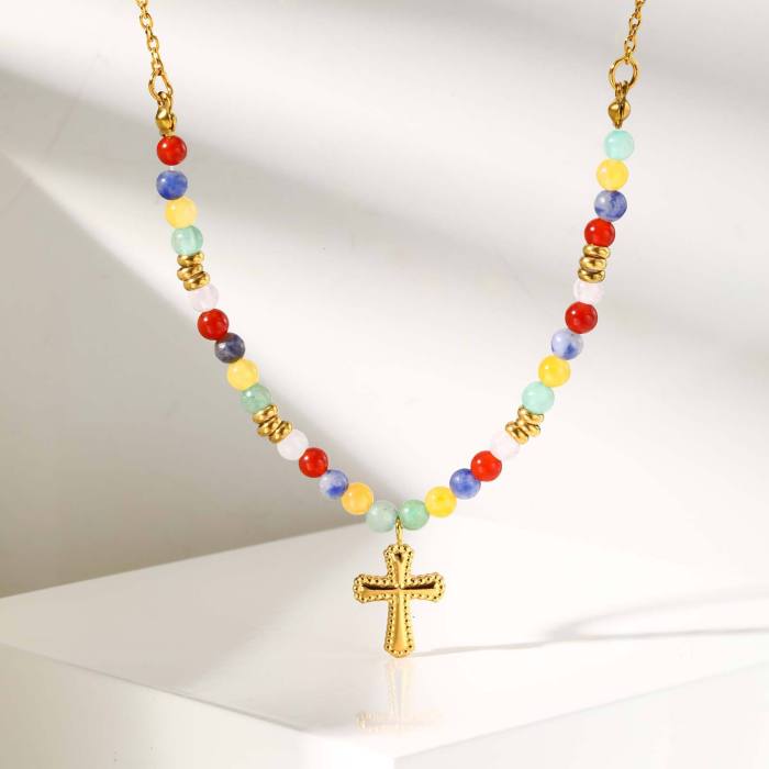 Wholesale Stainless Steel Colored Stone Necklace