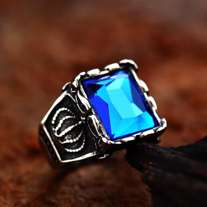 Wholesale Stainless Steel Biker Colorful Stone Crown Ring
