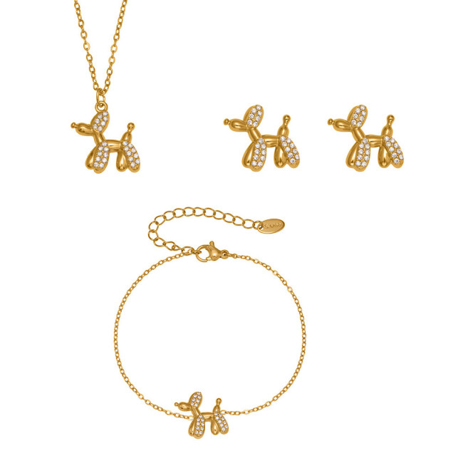 Wholesale Stainless Steel Cute Balloon Dog Jewelry Set