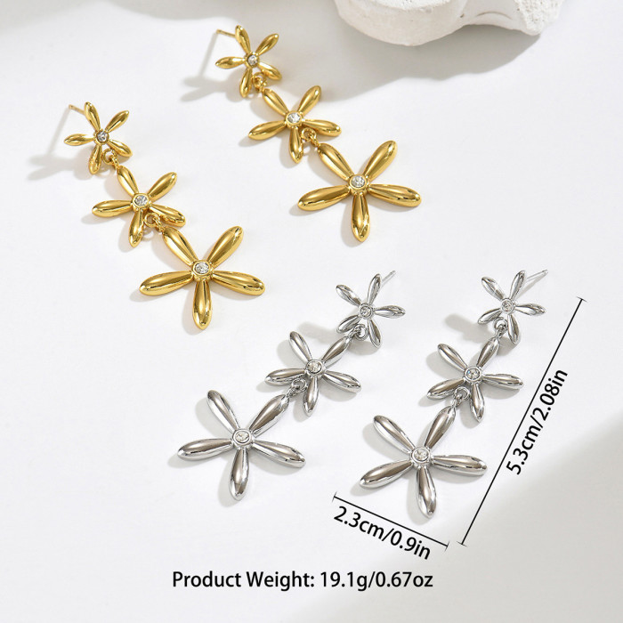 Wholesale Stainless Steel Floral Drop Earrings