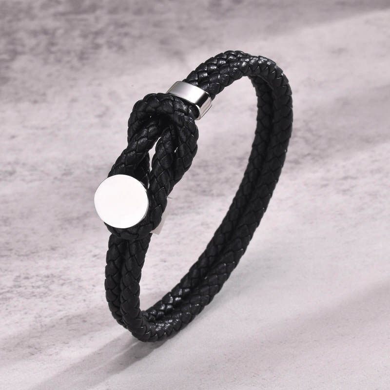 Wholesale Stainless Steel Black Knot Leather Bracelet