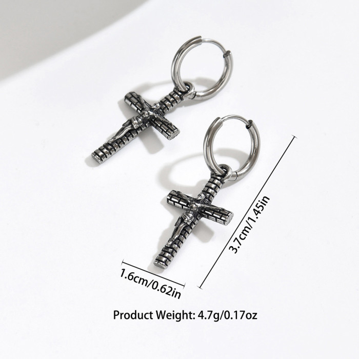 Wholesale Retro Stainless Steel Crucifix Earrings
