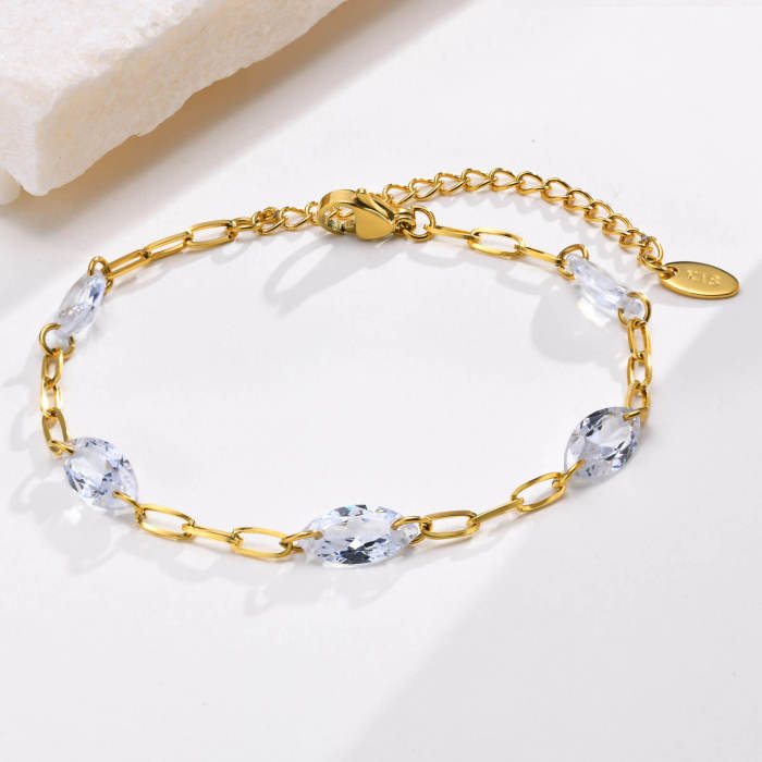 Wholesale Stainless Steel CZ Paperclip Chain Bracelet