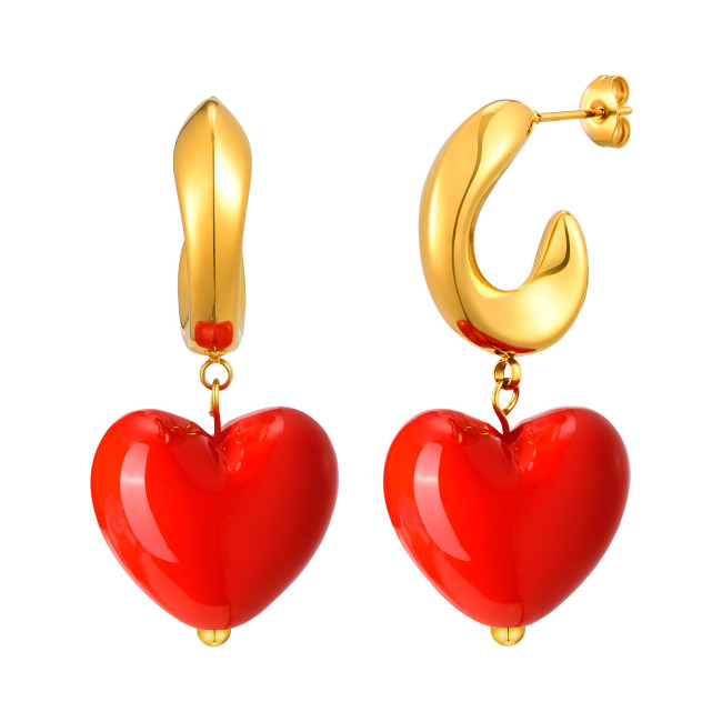 Wholesale Stainless Steel Red Acrylic Heart Earrings
