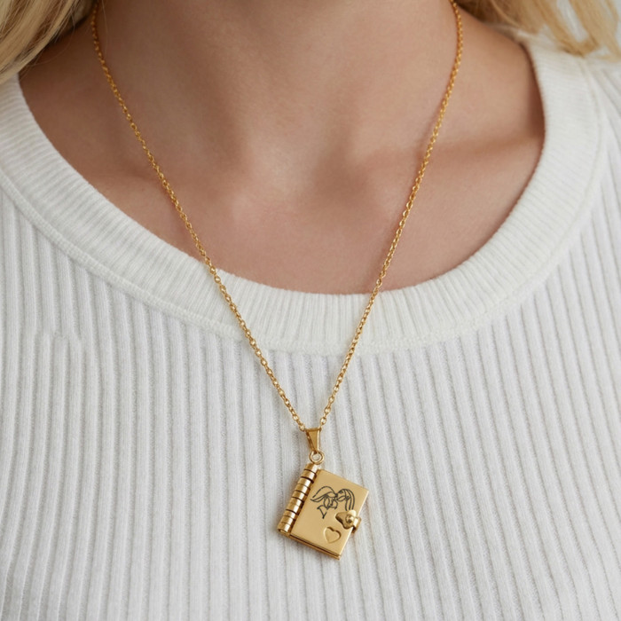 Wholesale Stainless Steel Book Pendant Necklace
