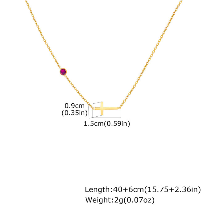 Wholesale Stainless Steel Cross Birthstone Necklace