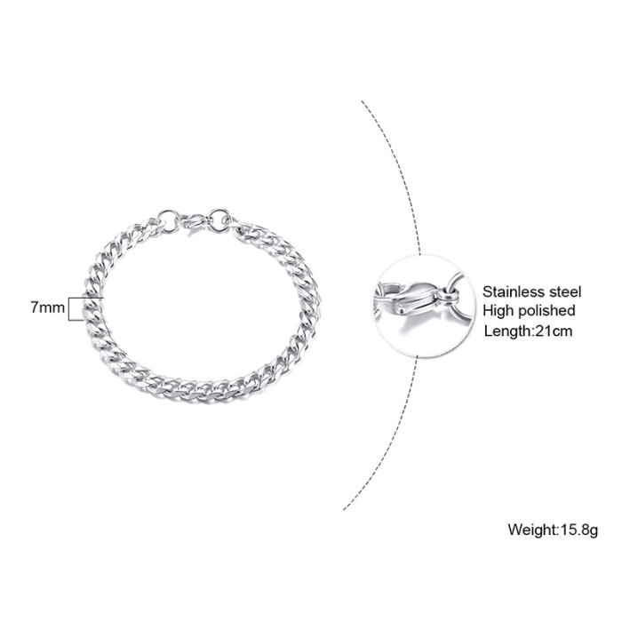 Wholesale Mens Stainless Steel Silver Color Cuban Chain Bracelet