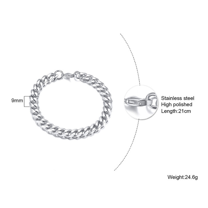 Wholesale Mens Stainless Steel Silver Color Cuban Chain Bracelet