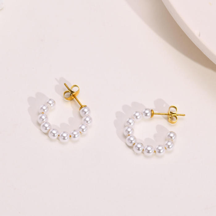 Wholesale Stainless Steel Pearl Hoop Earrings